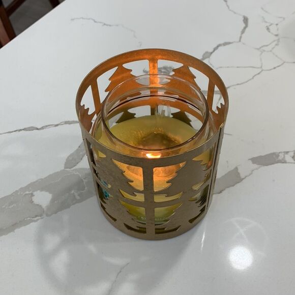 Gold Colored 3-Wick Metal Candle Holder with Trees - Picture 5 of 5
